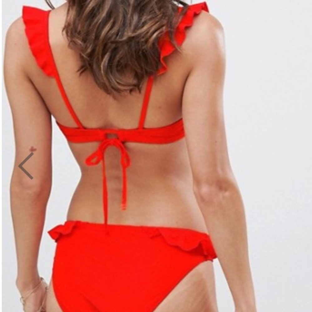 ASOS Warehouse frill bikini in red size 4